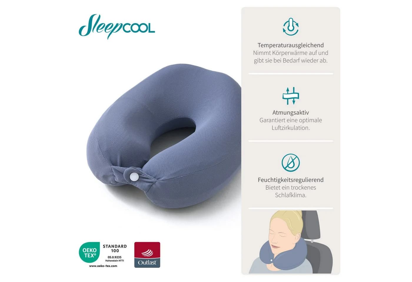 SleepCOOL Cool.NECK Nackenrolle Memory Foam Outlast Technologie