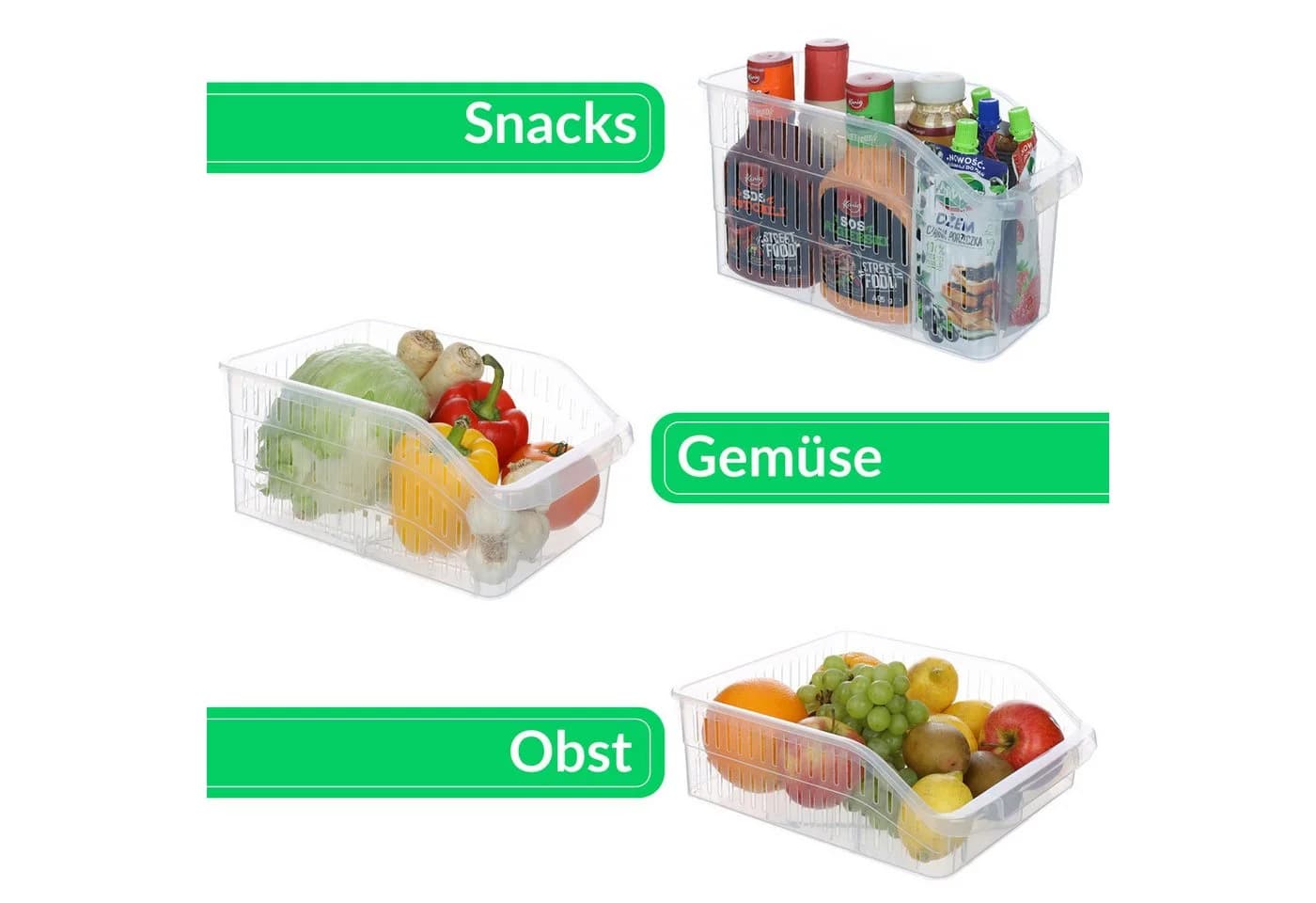 astor24 Aufbewahrungsbox 3er Set Kühlschrank Organizer Transparent