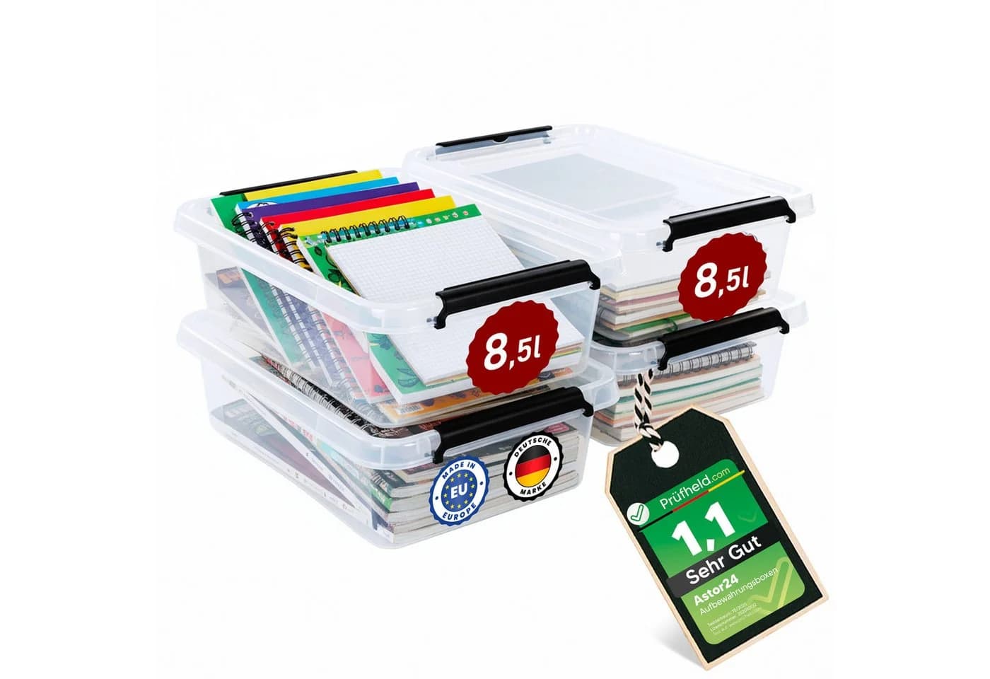 astor24 Aufbewahrungsbox 4er Set mit Deckel Kunststoff Stapelbox