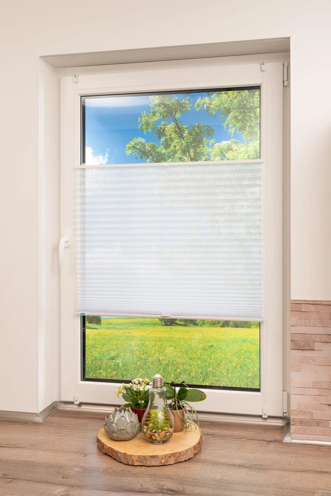 K-home Plissee Klemmfix Pisa reinweiß Crush-Optik