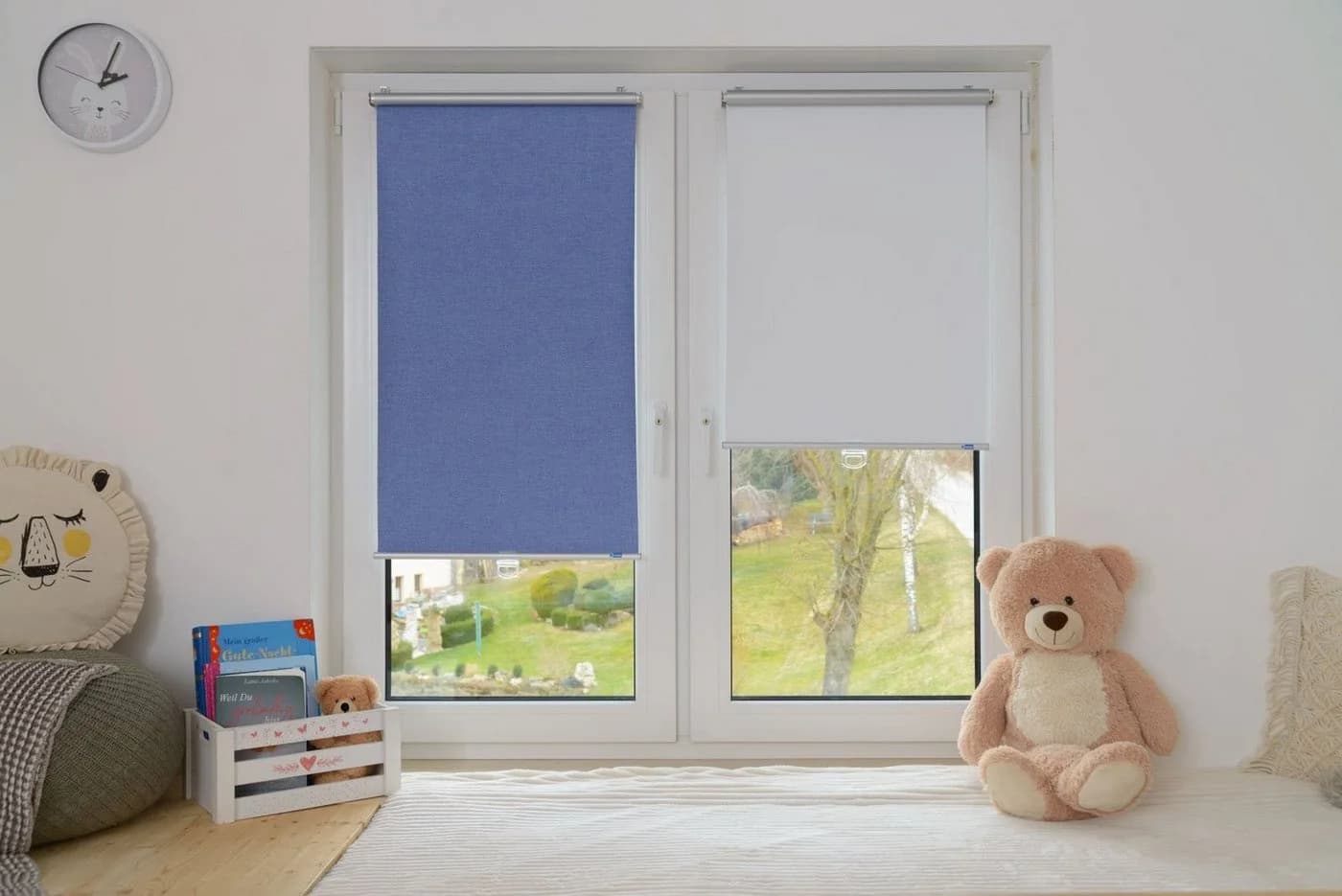 K-HOME Springrollo Anna Gr. 7 Blau Grau Weiss Verdunkelnd Klemmfix