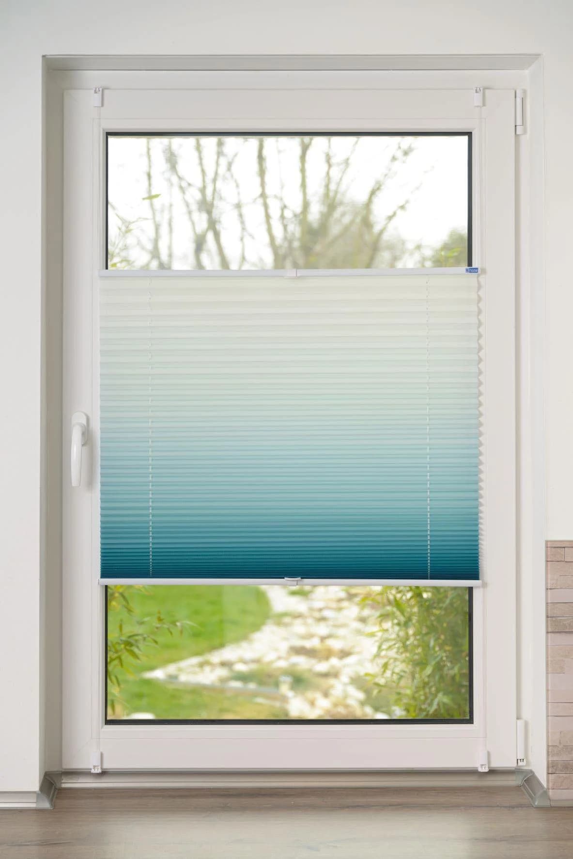 K-HOME Plissee Farbverlauf Sunrise Blau/Petrol Weiß