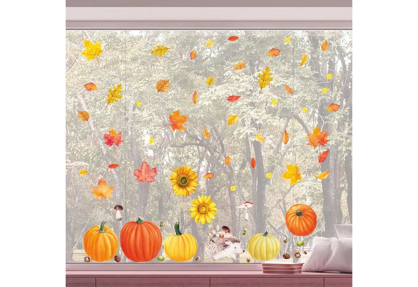 nikima Fensterbilder Herbst Selbstklebend PVC Aufkleber Bunt