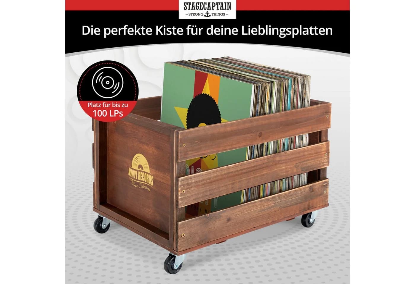 Stagecaptain Holzkiste SPK-100 Emil Schallplattenkiste Braun Retro