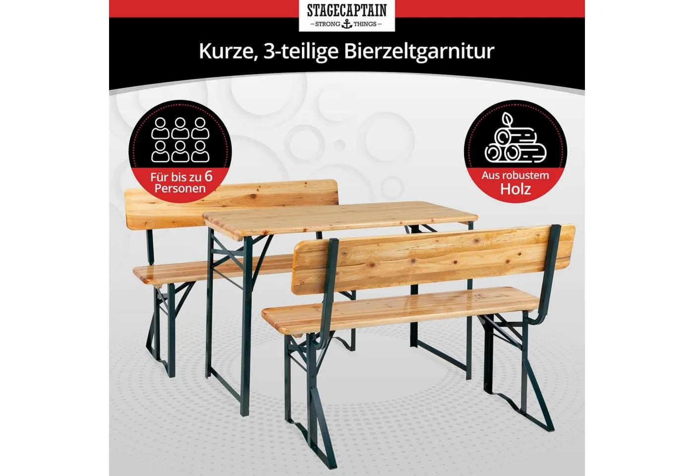 Stagecaptain Bierzeltgarnitur Hirschgarten 3-tlg. mit Lehne Holz
