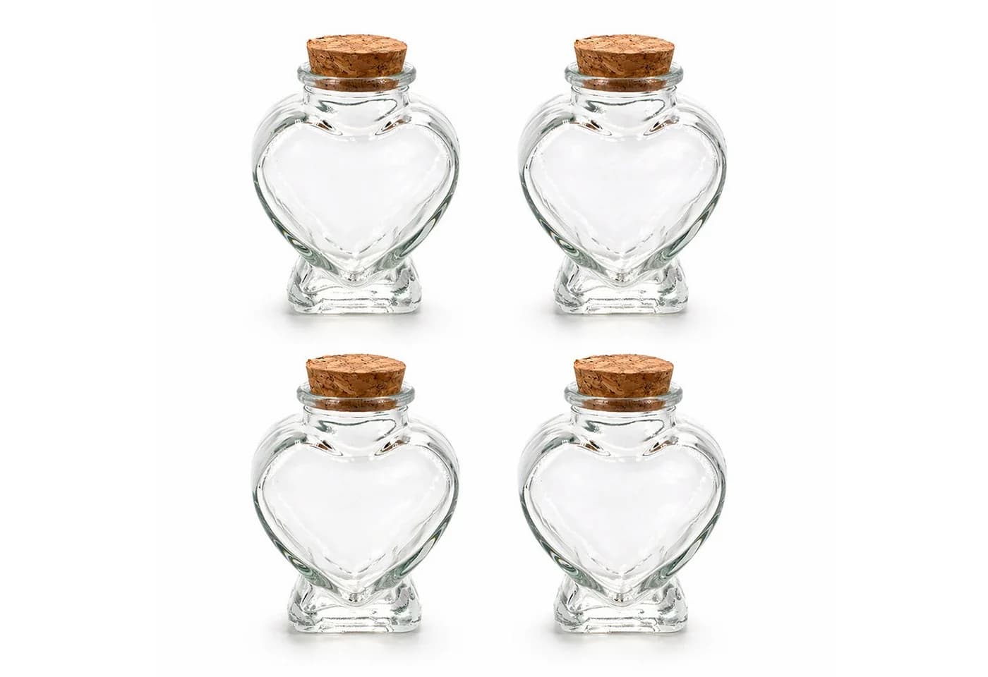 Creativery Deko-Glasflaschen Herzform 8cm klar transparent 70ml 4er Set
