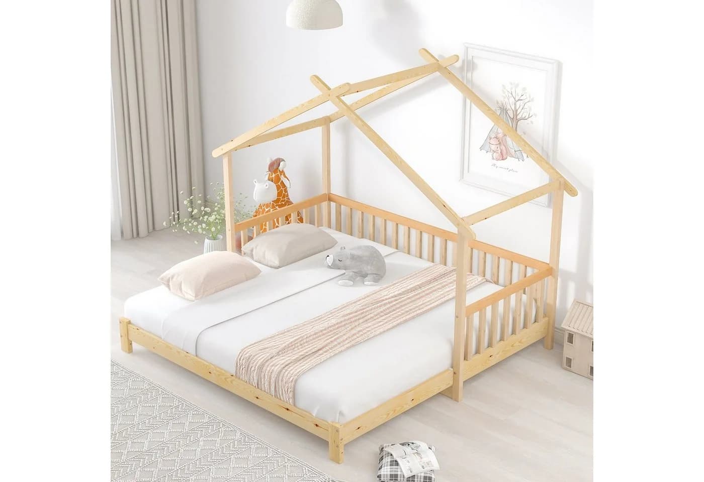 SOFTWEARY Kinderbett Ausziehbett Kiefer Lattenrost Hausbett
