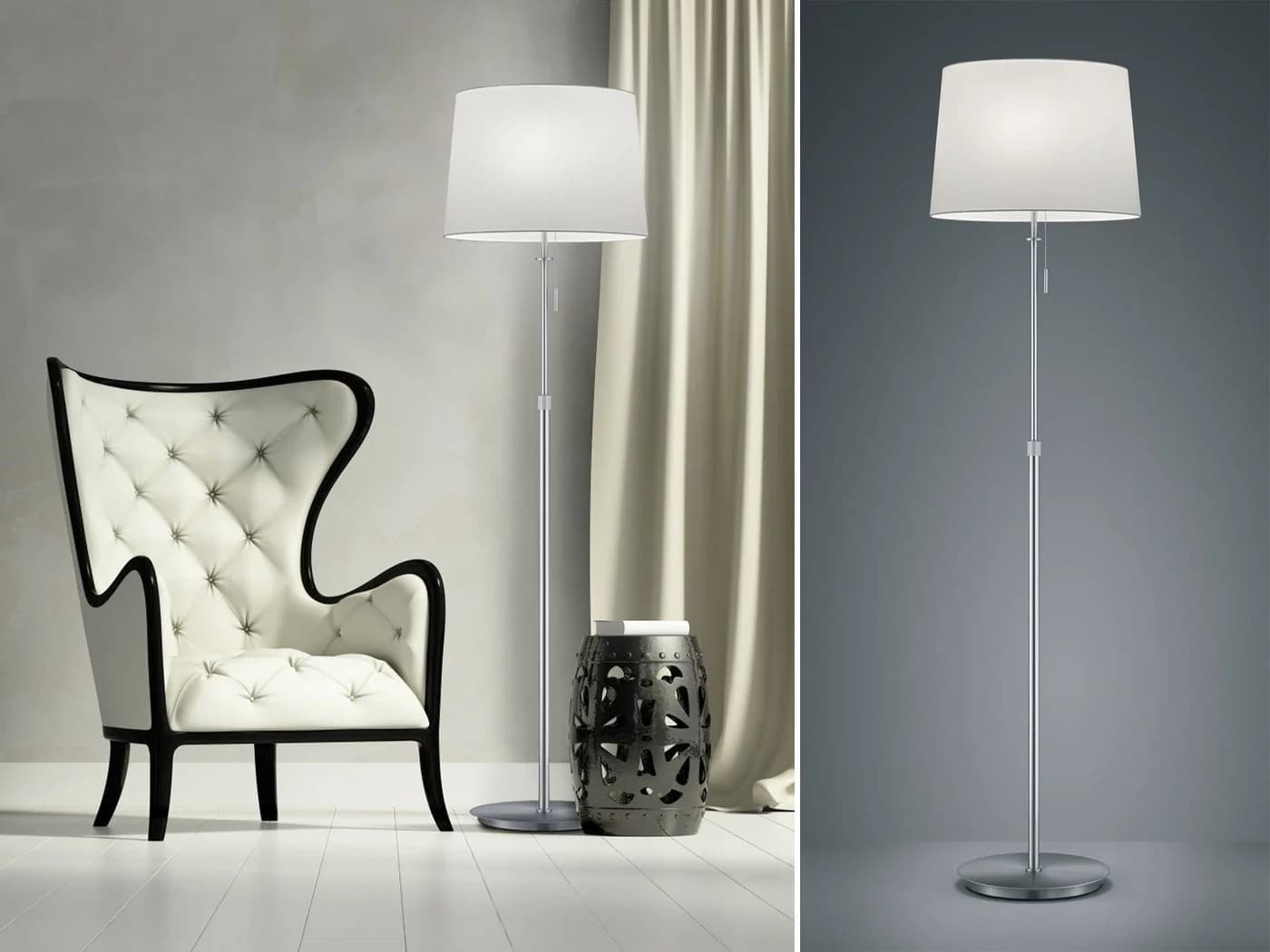 TRIO Leuchten LED Stehlampe Silber Höhenverstellbar mit Stoffschirm