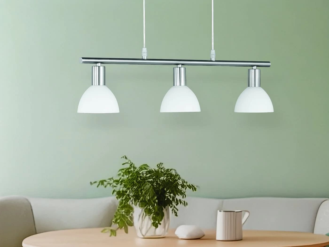 Reality Leuchten LED Pendelleuchte Dimmbar Milchglas Nickel Matt