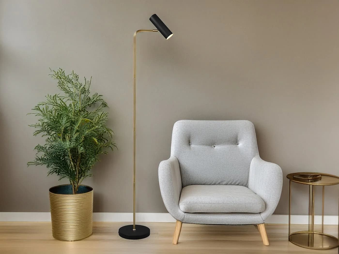TRIO Leuchten LED Stehlampe Schwarz Gold Dimmbar Schwenkbar