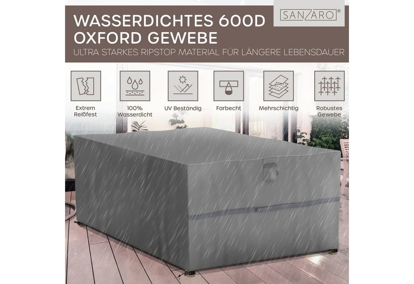 Sanzaro Gartenmöbel-Schutzhülle Grau RipStop UV-beständig