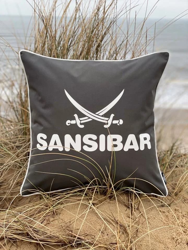 Sansibar Sylt Dekokissen Outdoor Grau/Weiß 45x45 cm