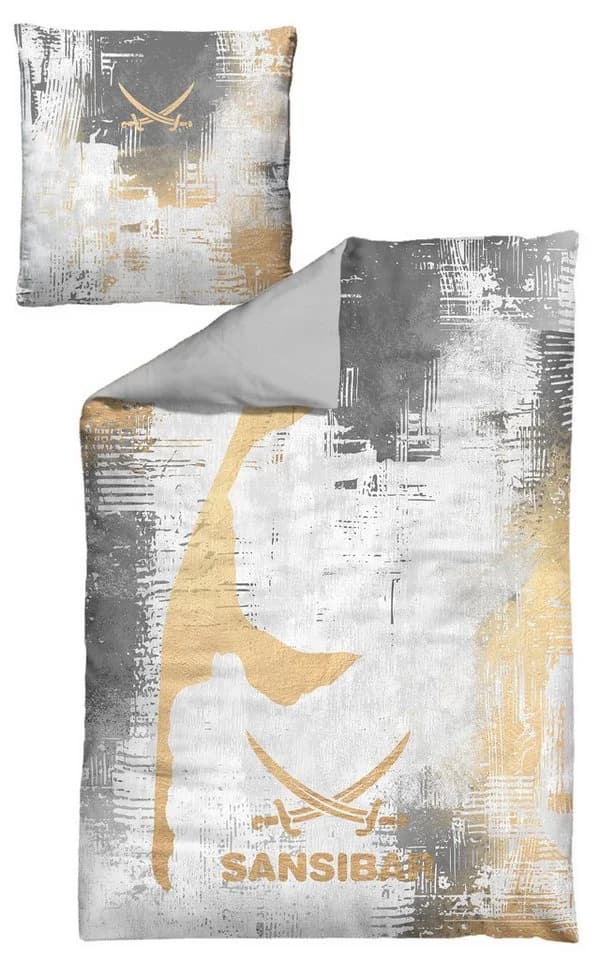 Sansibar Sylt Bettwäsche-Set "Island" Grau Baumwolle Satin 2-teilig