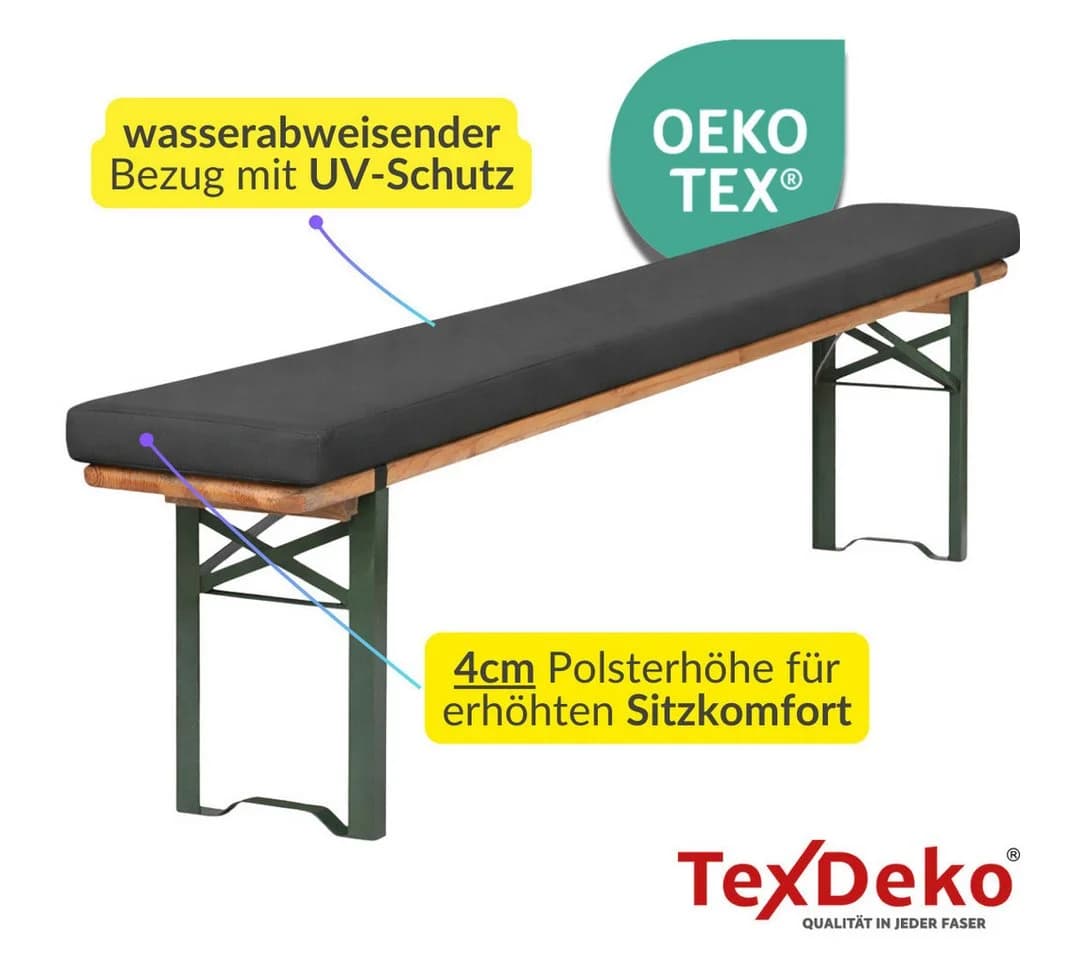 TexDeko Bierbankauflage XL mit Reißverschluss und Polsterung