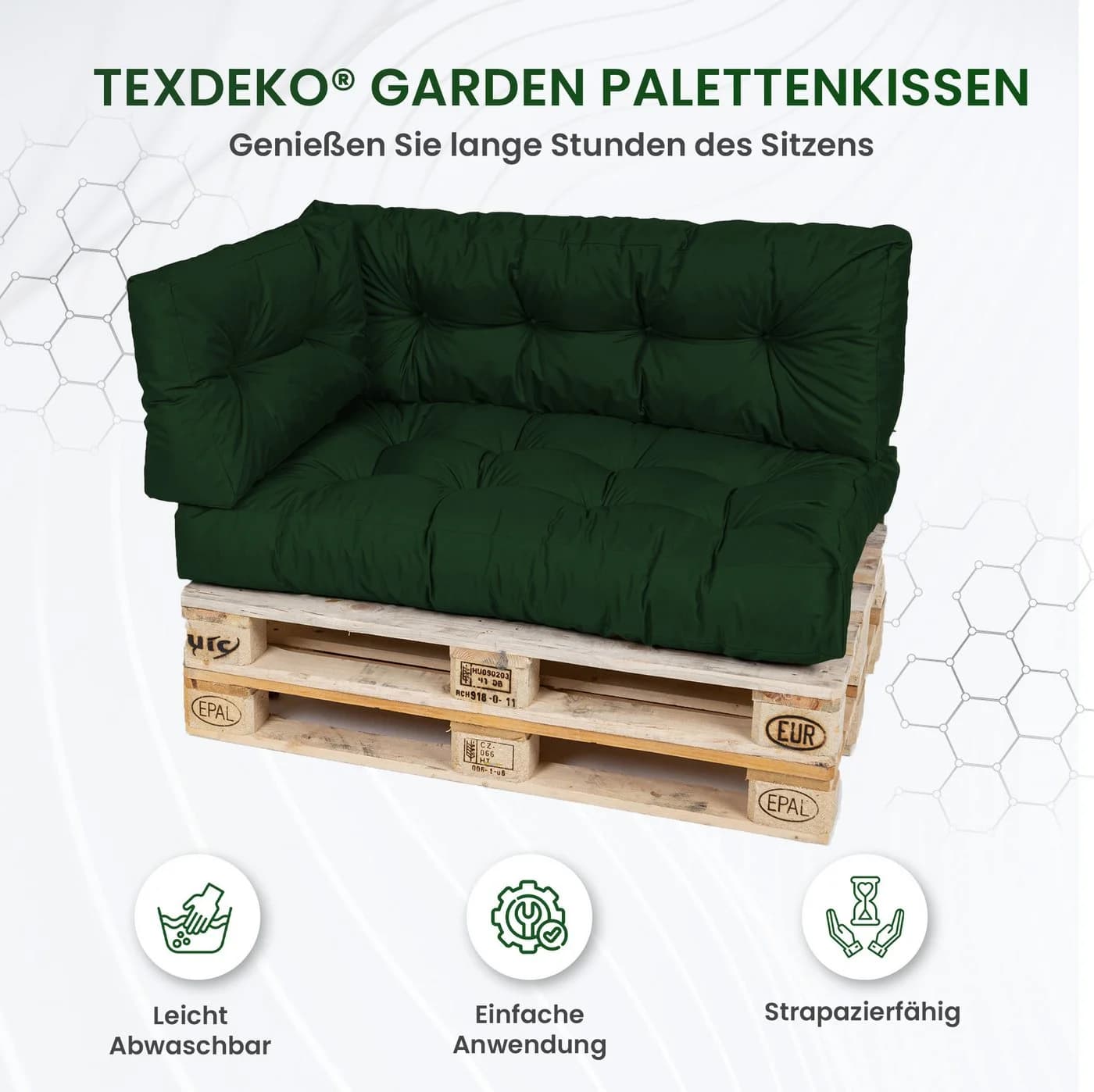 TexDeko Garden Palettenkissen-Set 7-tlg. Dunkelgrün wasserabweisend