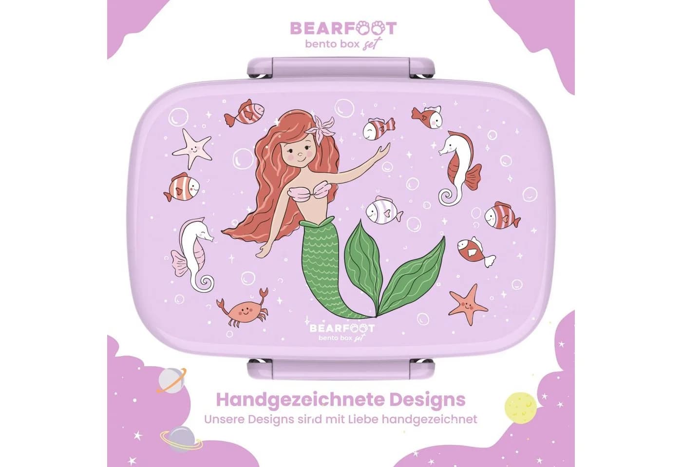BEARFOOT Kinder Brotdose Meerjungfrau mit Fächern & Sticker