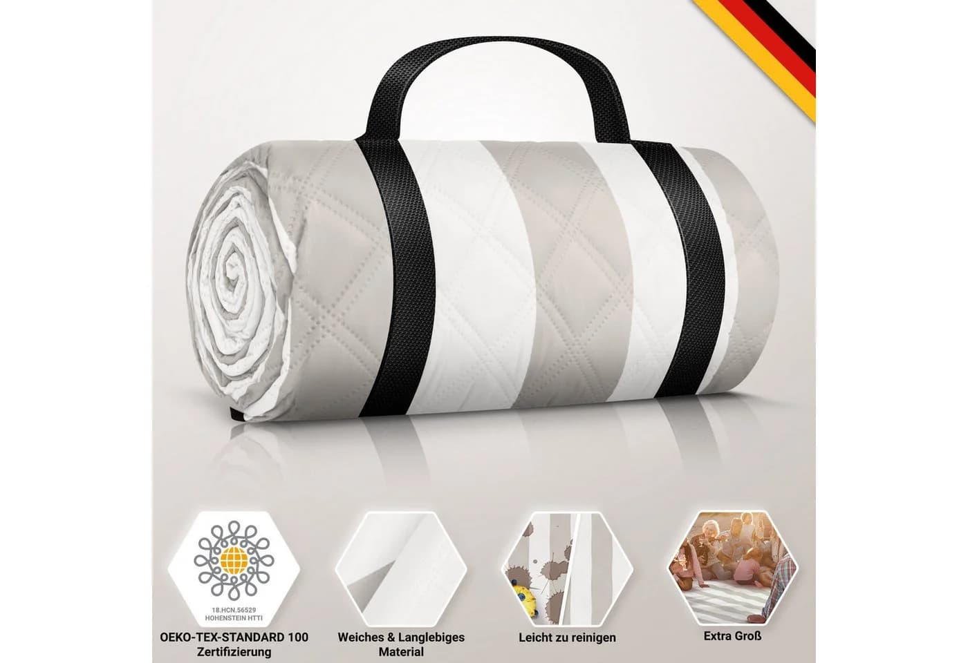 HOEL Picknickdecke XXL 200x200 cm wasserabweisend Fleece Beige
