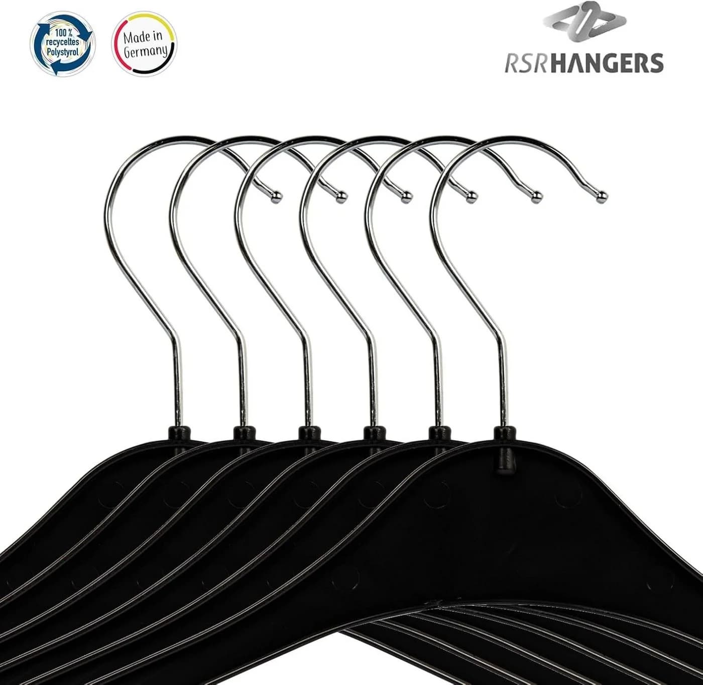 RSR Hangers Kleiderbügel 40 Stück Schwarz Kunststoff 360° Haken