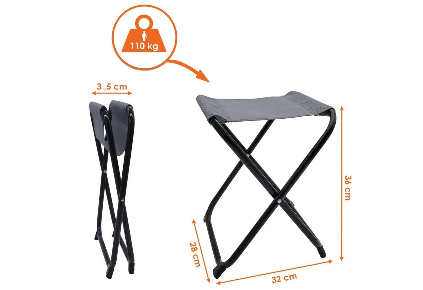 Spetebo Angelhocker Metall Klapphocker grau - 36 x 32 cm