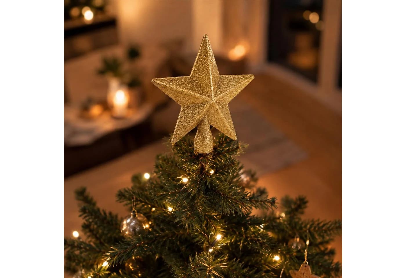Spetebo Christbaumspitze 19 cm Gold Glitzer
