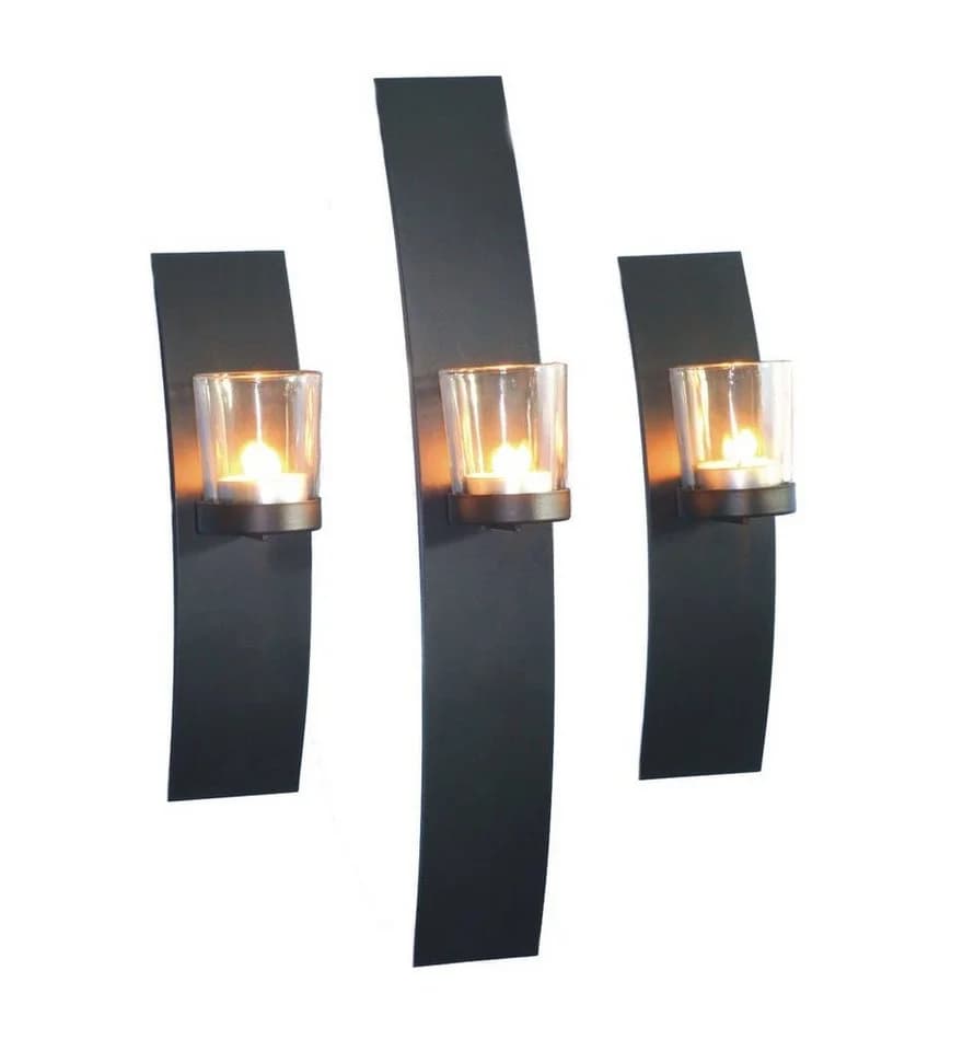 Spetebo Wandkerzenhalter 3er Set Glas Metall Schwarz Transparent