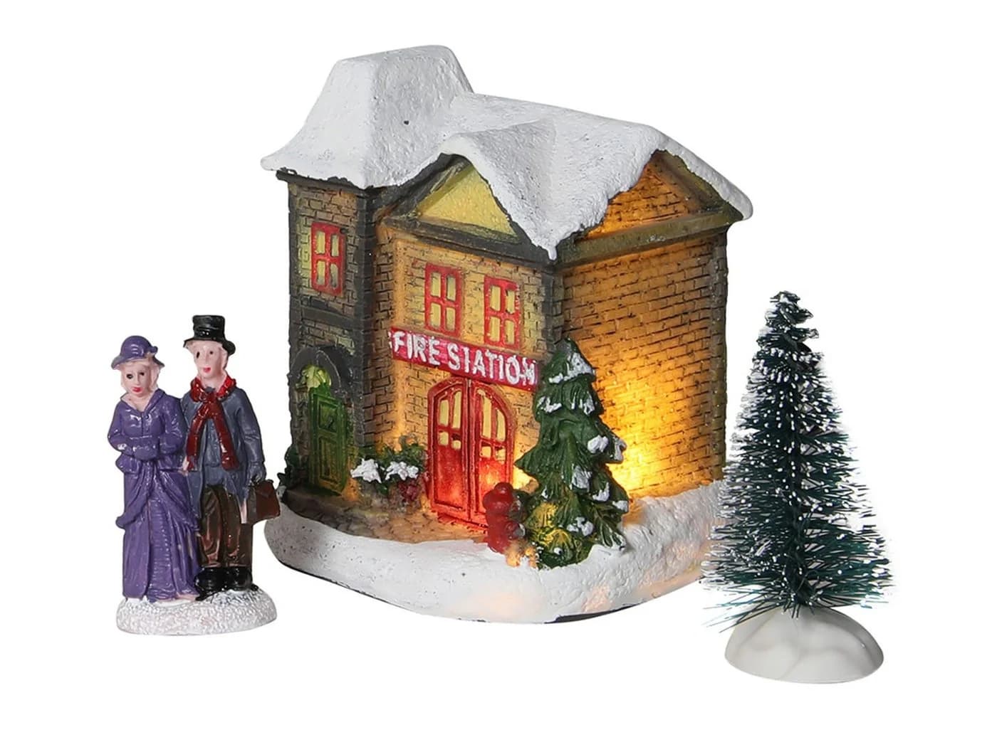 Spetebo LED Weihnachtsdorf 10-teilig mit Häusern, Figuren, Tannen und Laterne