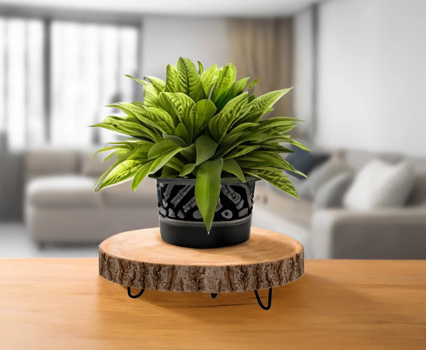 Spetebo Mini Beistelltisch Baumscheibe Holz Metall Schwarz