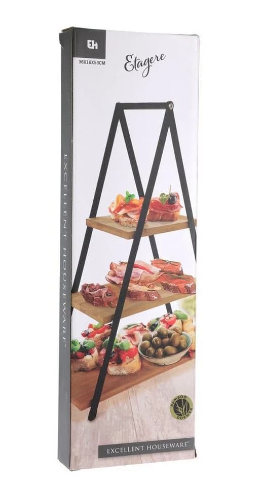 Spetebo Servier-Etagere 3 Etagen Bambus Metall Schwarz/Natur