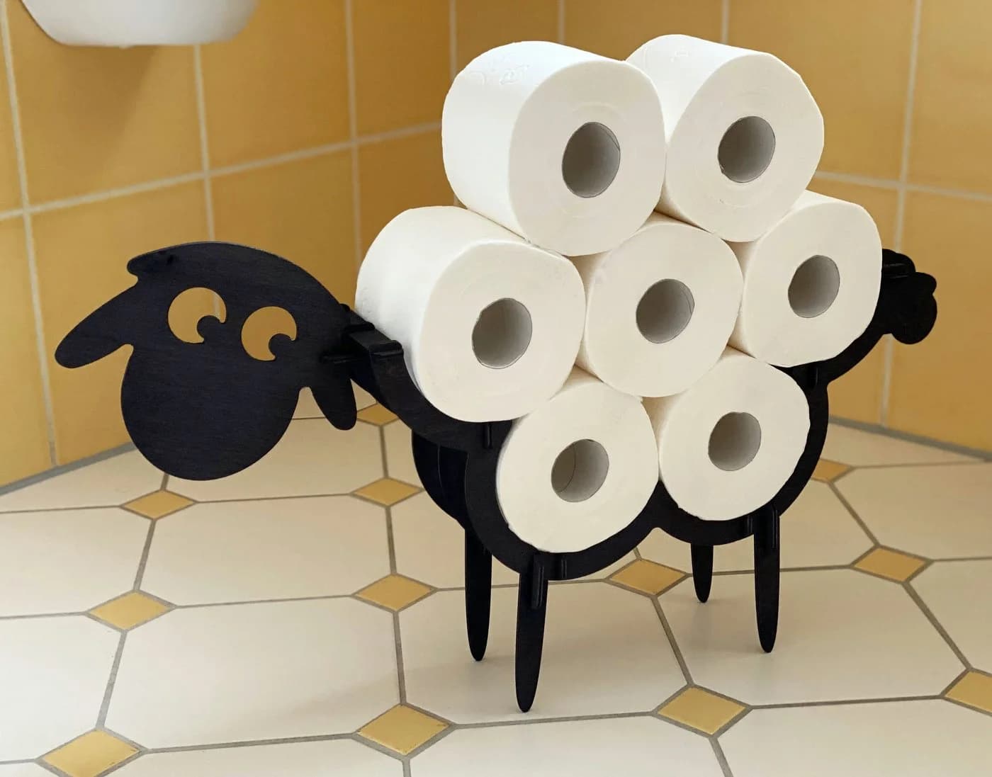 DanDiBo Toilettenpapierhalter Schwarz Holz Schaf Freistehend