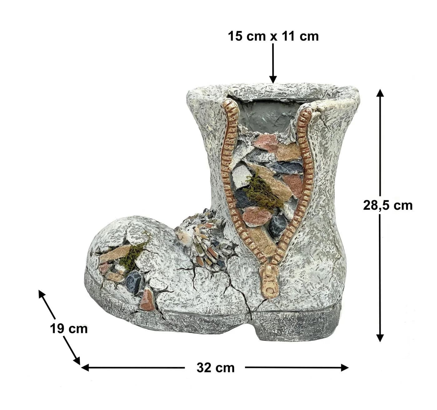 DanDibo Übertopf Stiefel Grau Bunt Kunststein