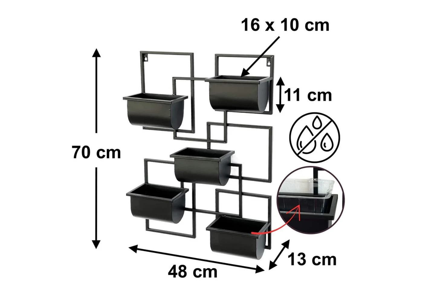 DanDiBo Blumenständer Kräuterregal Wand Metall Schwarz 5 Halter