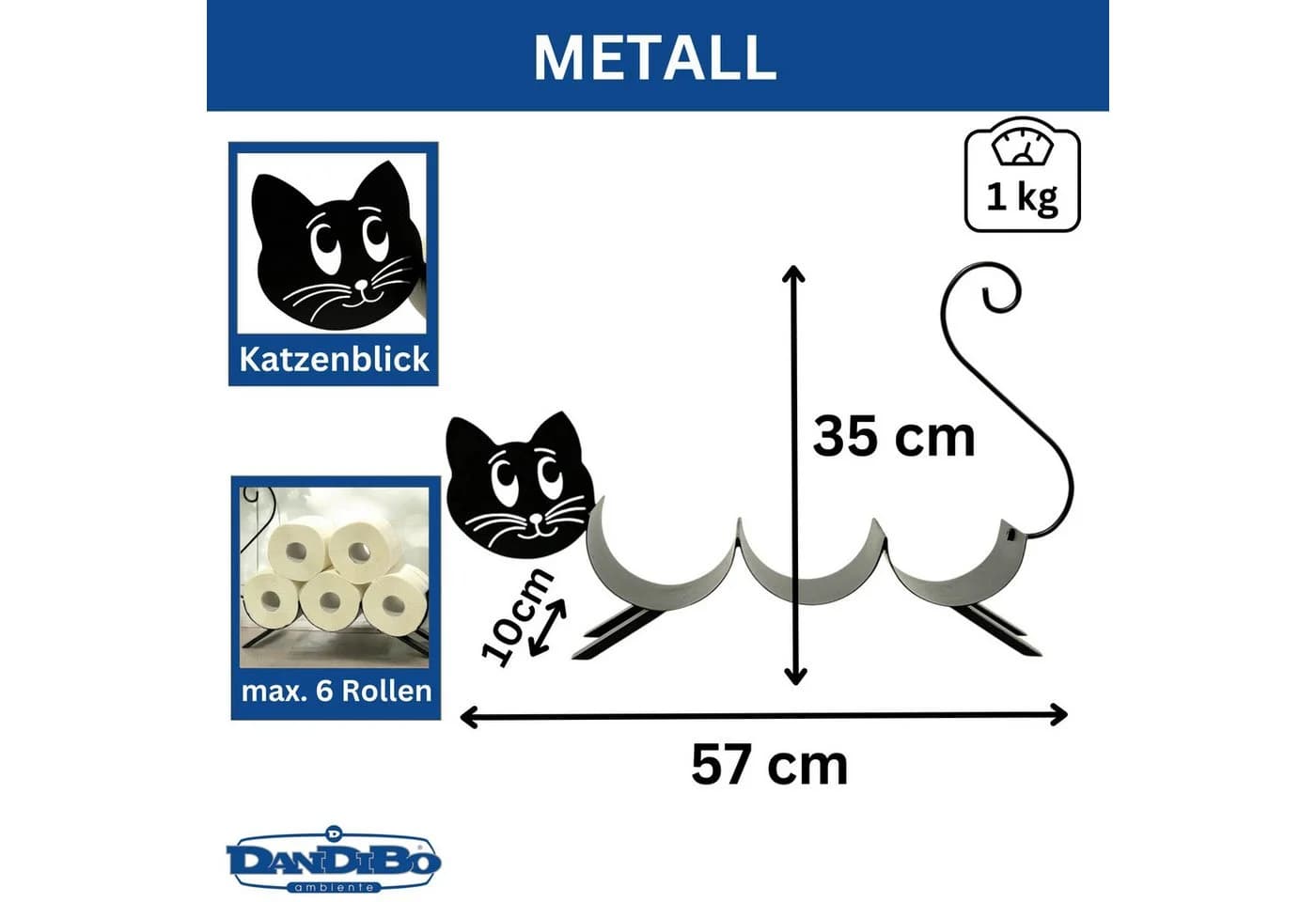 DanDiBo Toilettenpapierhalter Stehend Katze Schwarz Metall
