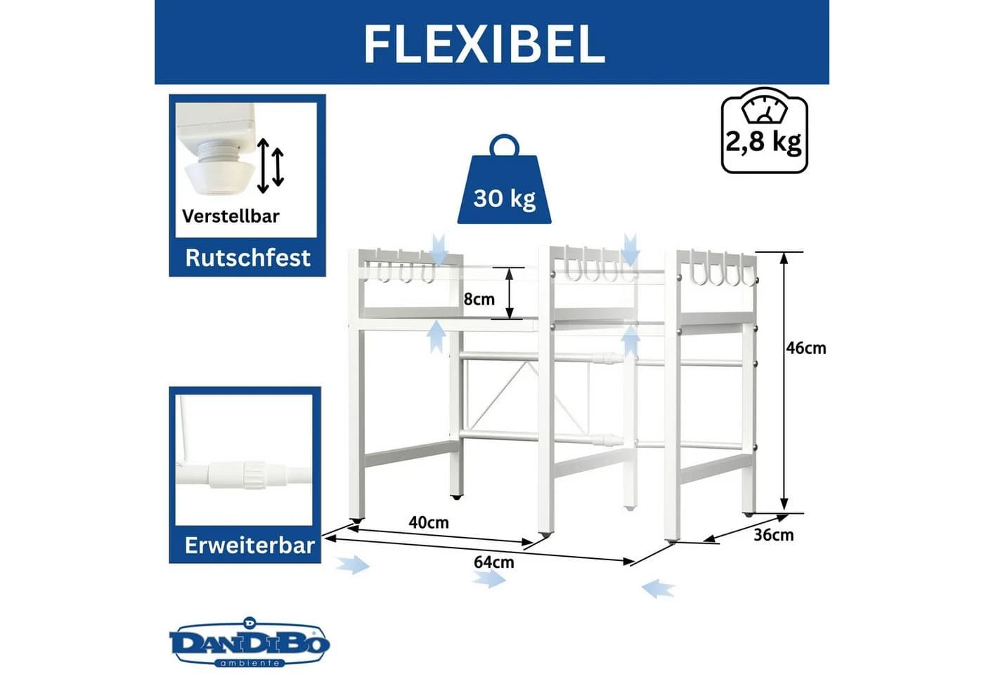 DanDiBo Küchenregal Verstellbares Mikrowellenregal Weiß