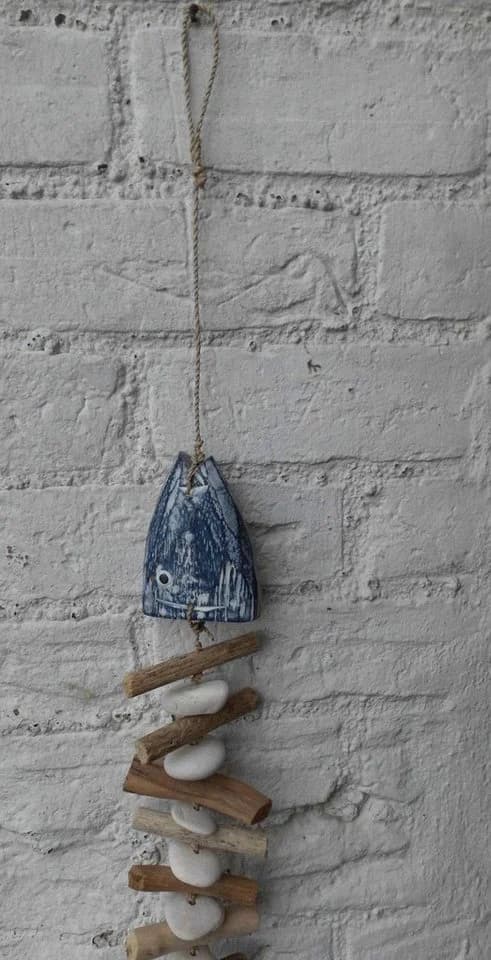 Deko-Impression Dekohänger Fisch Holz Treibholz Steine Blau