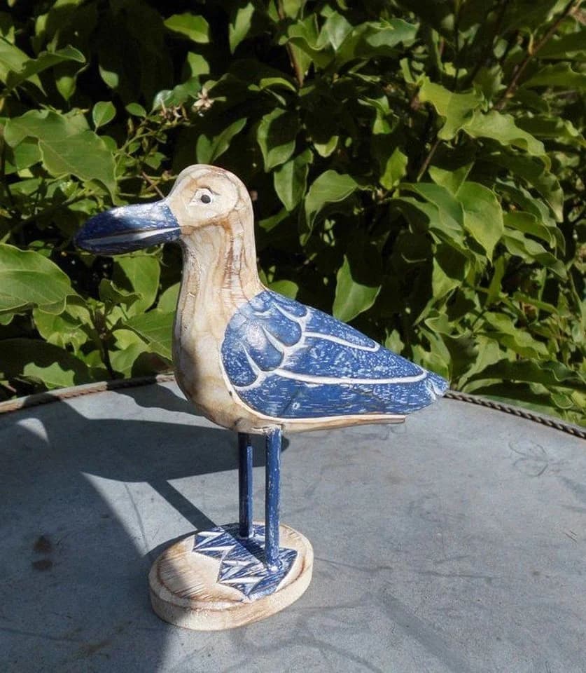 Dekofigur Möwe auf Fuß Holz massiv maritime Deko 20 cm
