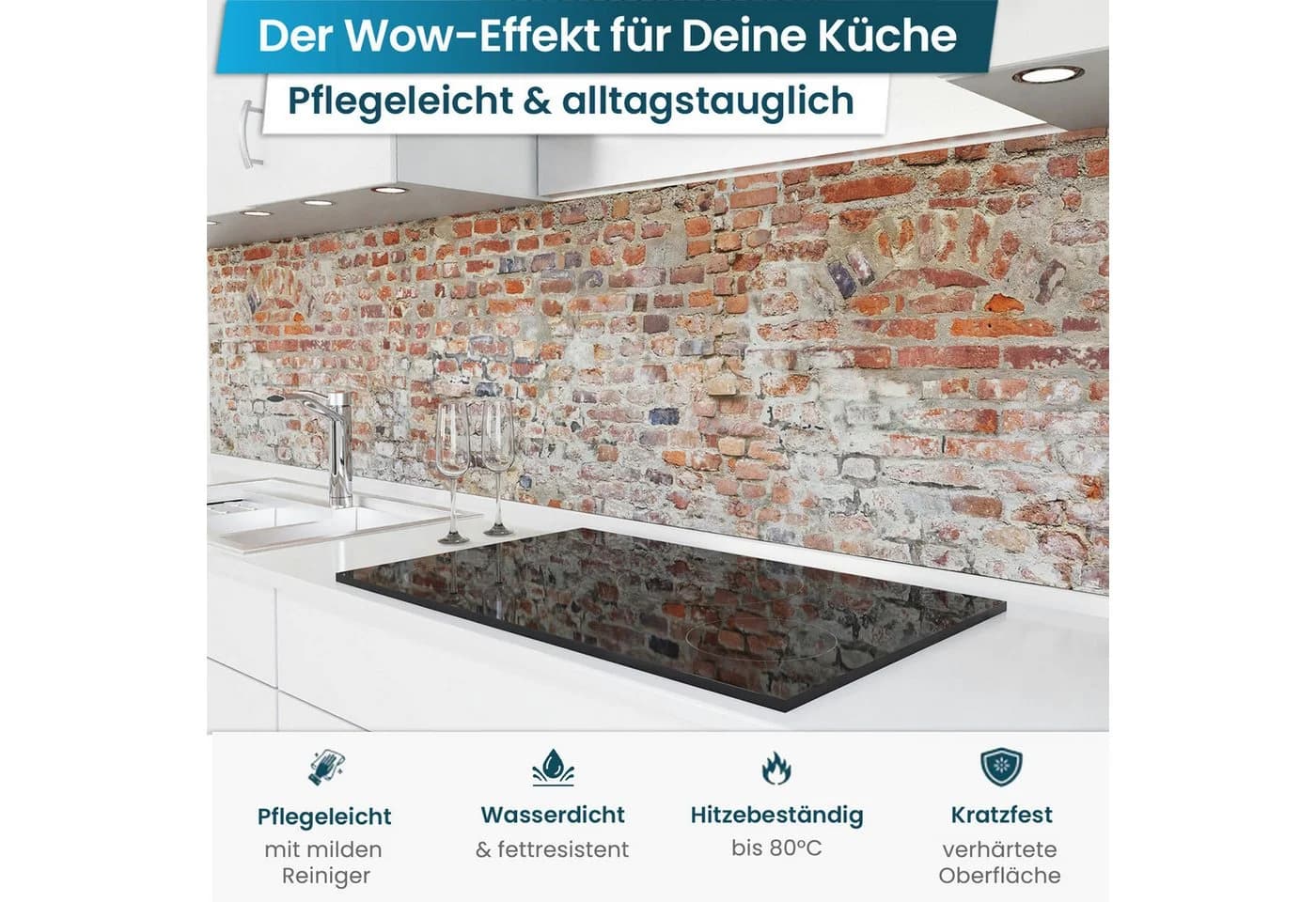 danario Küchenrückwand Folie selbstklebend Matt Alte Ziegelmauer Spritzschutz