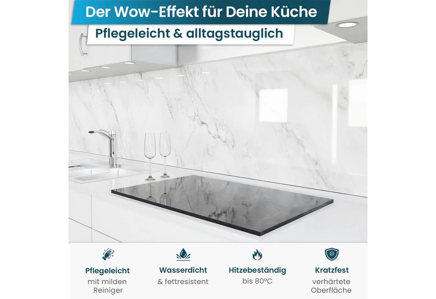 danario Küchenrückwand Folie Glasoptik Spritzschutz Selbstklebend 0,8 mm