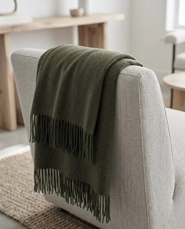 STTS Wolldecke Merinowolle-Kaschmir-Mix Faro Plaid Grün