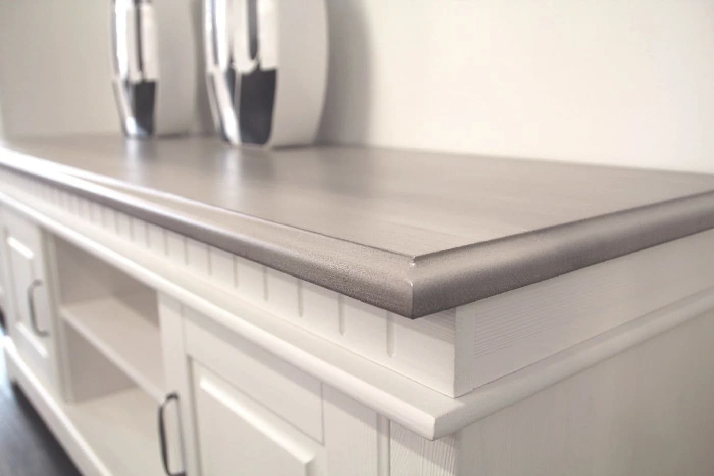 Empinio24 Lowboard CORDOBA Weiß Grau Massivholz Landhausstil