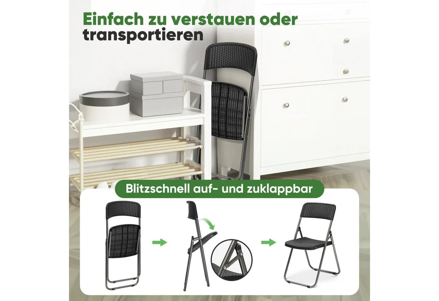 Sekey Klappstuhl Gartenstuhl Set 4-tlg. Schwarz Wasserdicht