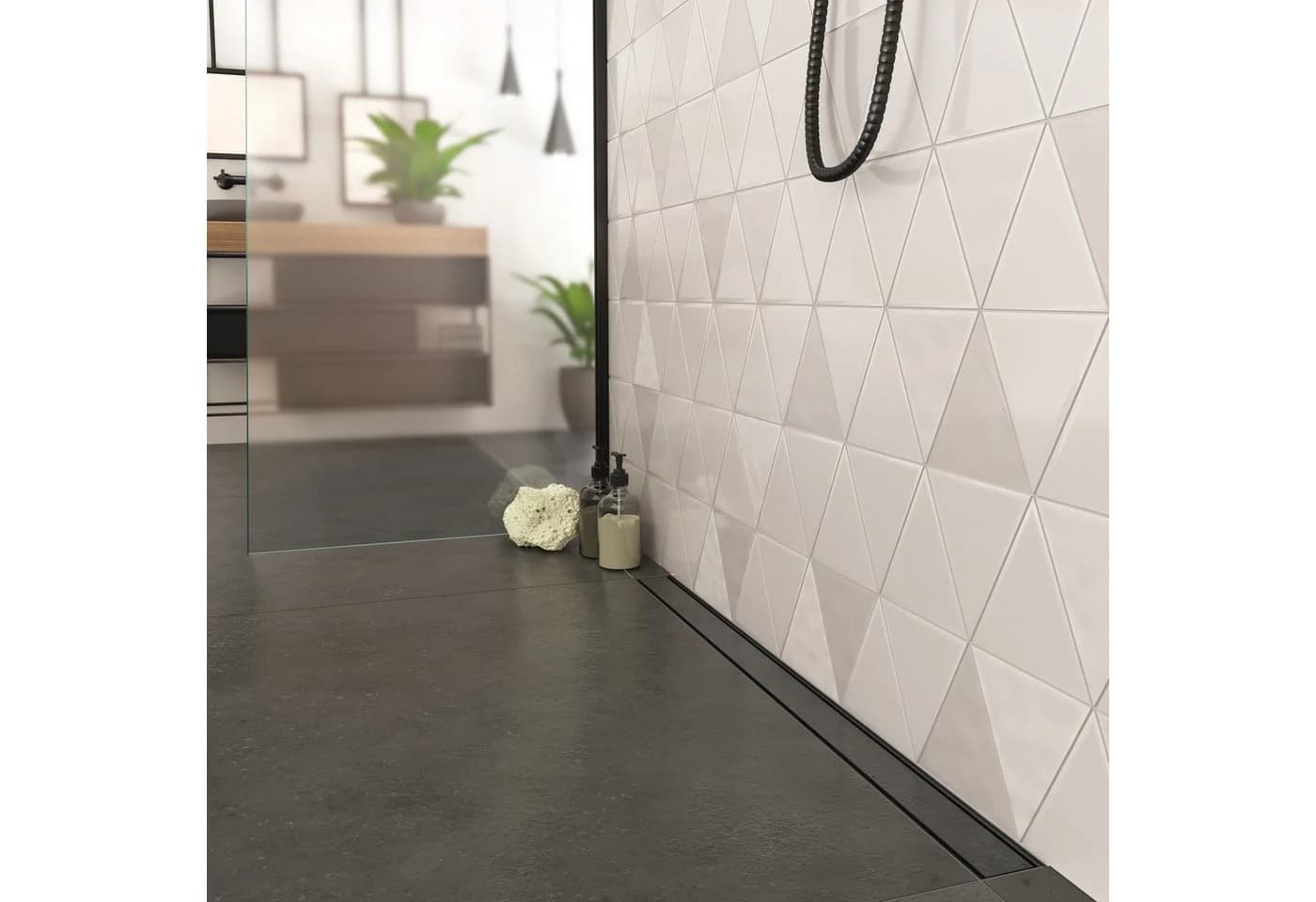 Aquabad® Duschrinne Slim Wall Schwarzmatt Edelstahl Komplett-Set