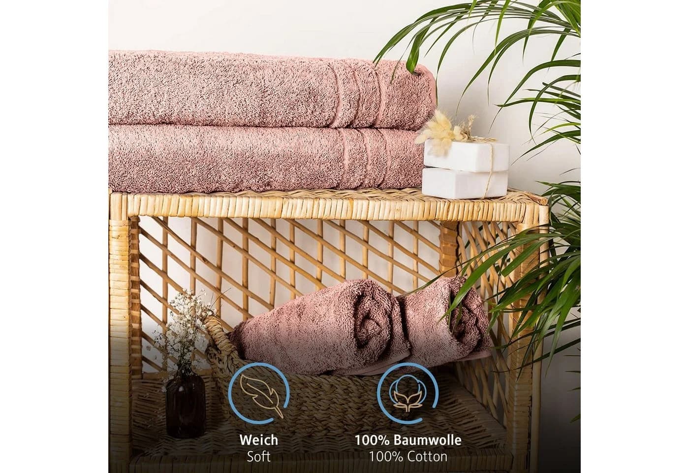 Komfortec Saunatuch Set 2-tlg. Rosa Frottee 100% Baumwolle