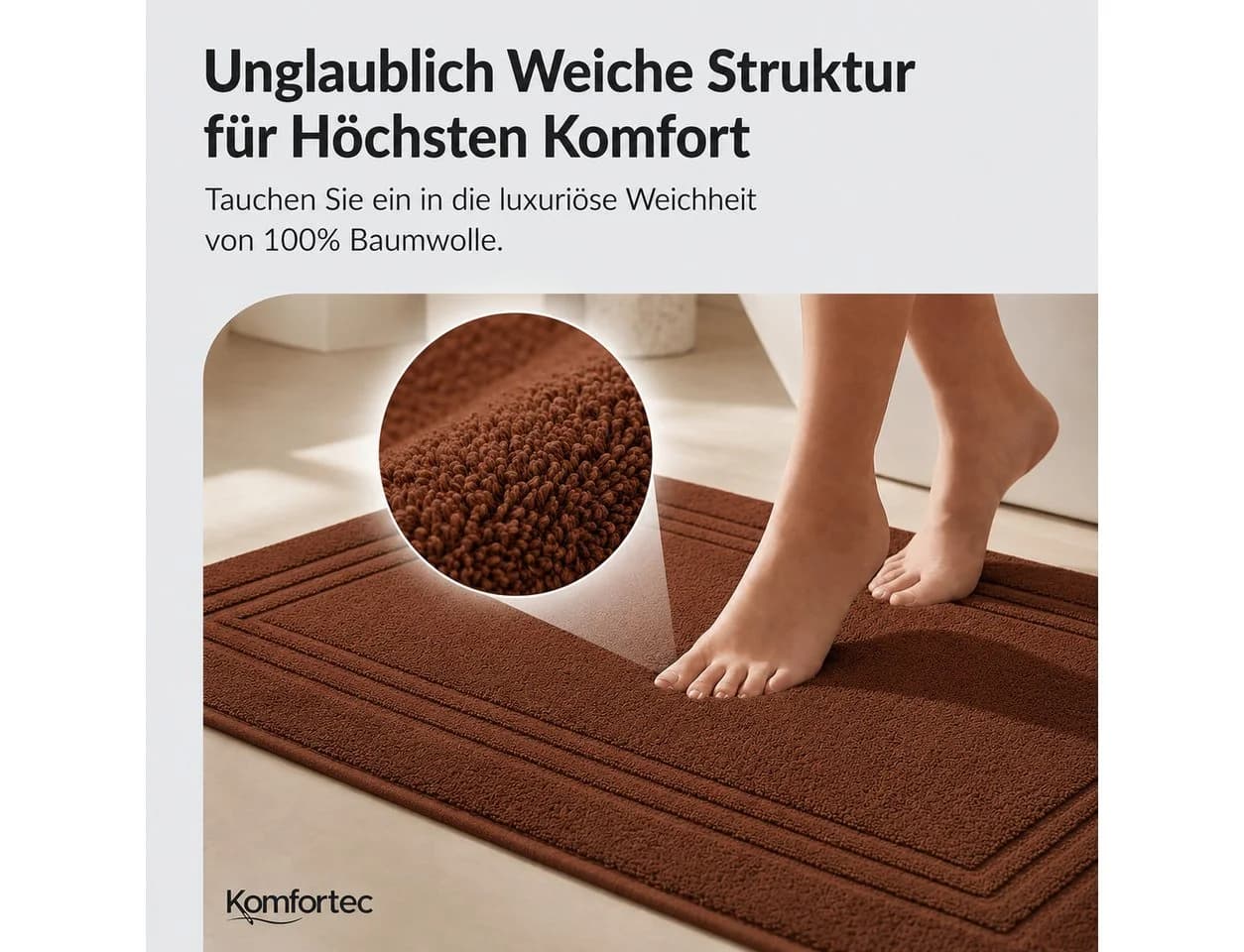 Komfortec Badematte 2er Set 100% Baumwolle Frottee Braun