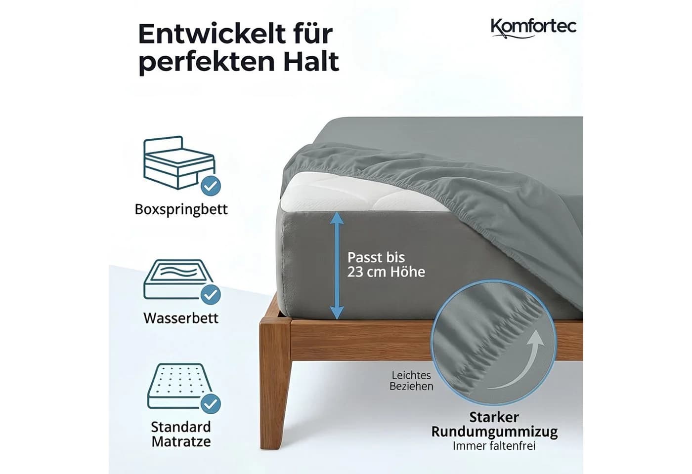 Komfortec Jersey Spannbettlaken 100% Baumwolle