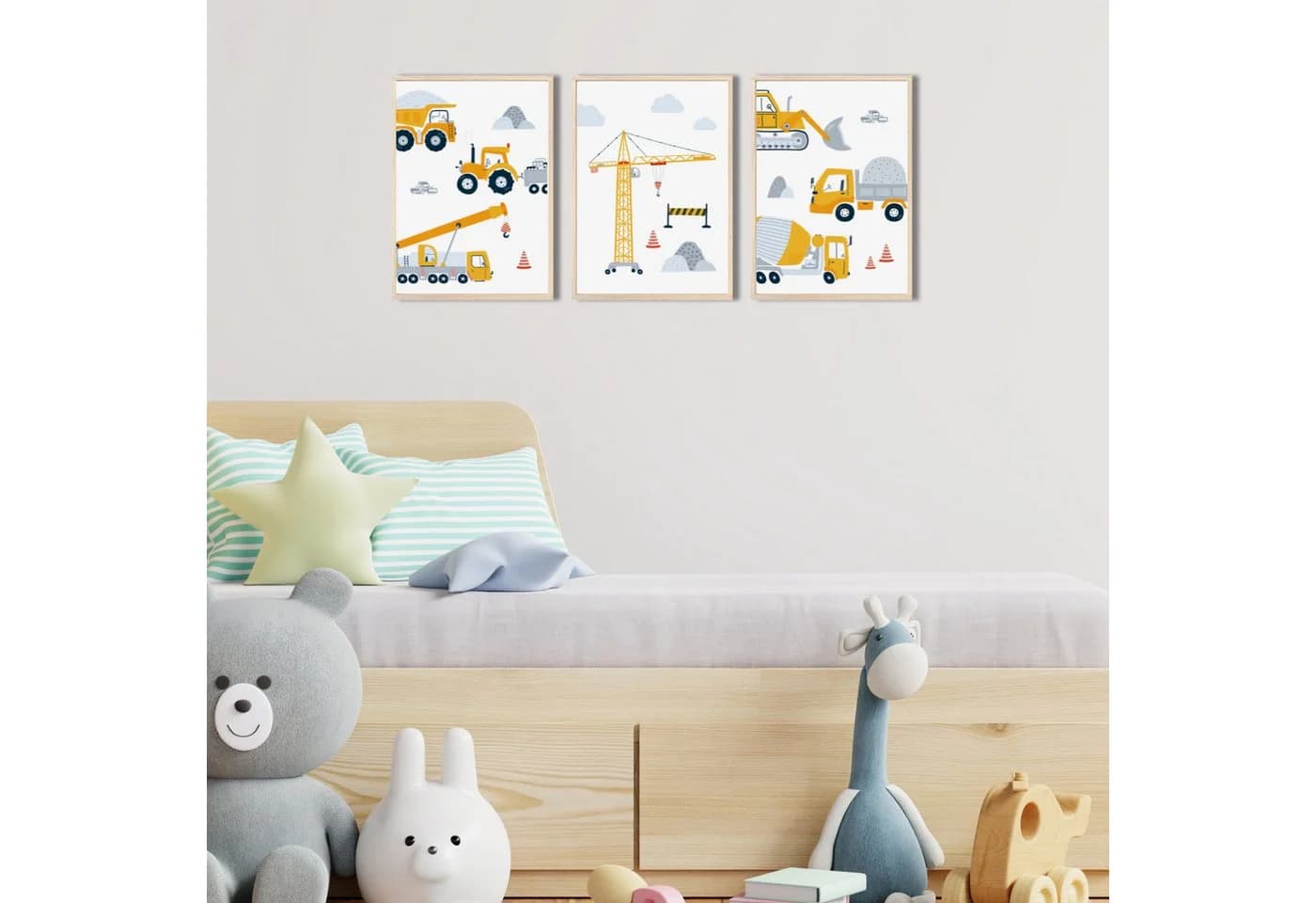 MeinBaby123® Poster Bagger Kinderzimmer Deko Baufahrzeuge Gelb