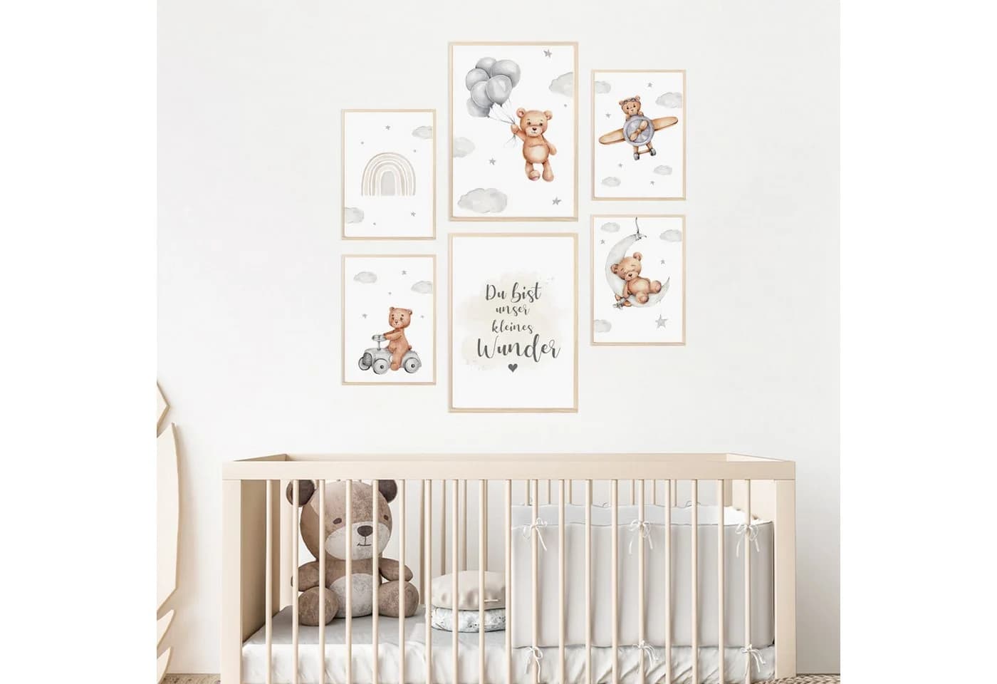 MeinBaby123® Poster Kinderzimmer Deko Bär & Flugzeuge Wandbilder