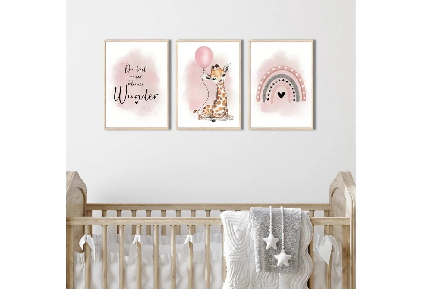 MeinBaby123® Poster Kinderzimmer Giraffe & Luftballon Rosa