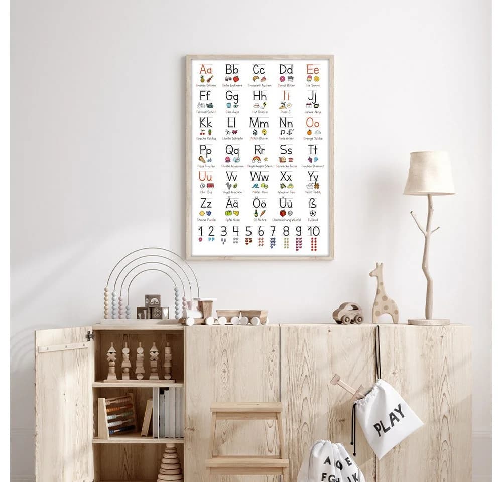 MeinBaby123® ABC Lernposter Grundschrift Schwarz/Weiß A2 mit Übungsblättern