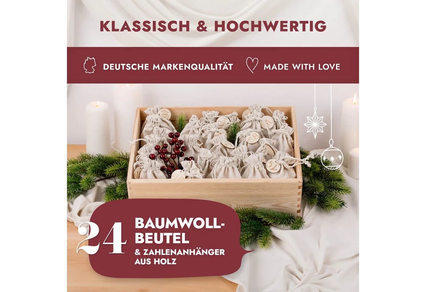 Amari Befüllbarer Adventskalender - Stoff Wandkalender mit 24 Fächern