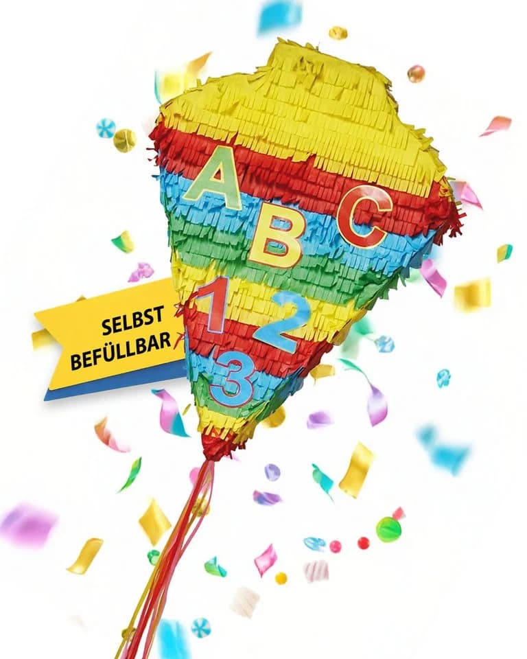 Party Factory Pinata Schultüte Bunt ABC 123 Einschulung